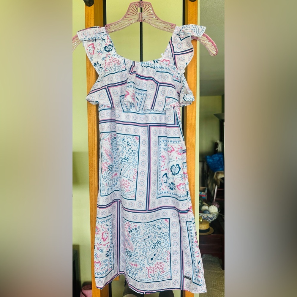 Guess Pink & Blue Poplin Paisley Patterned Sleeveless Sundress Size 10